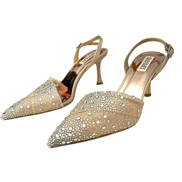 NEW Badgley Mischka $245 Size 7.5 Brenna Rhinestone Slingback Heels Shoes - Picture 6 of 10